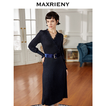 MAXRIENY 2020 autumn new V-neck lantern sleeve mid-length dress slim retro high-end light luxury dress female