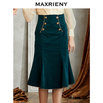 MAXRIENY 2020 autumn new natural waist temperament slim hip skirt fashion retro corduroy skirt