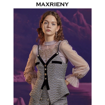 MAXRIENY new retro temperament flower yarn V-neck strap sling top external female short waist top tide