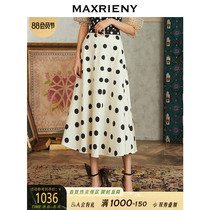 MAXRIENY2020 summer new retro polka dot skirt womens pleated skirt high waist a-line white long skirt thin