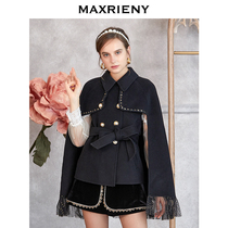 MAXRIENY2020 winter new black 100% woolen coat cloak type wild wool coat female