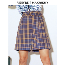 (RIENYRE series)MAXRIENY2020 autumn new plaid high waist wide leg bermuda shorts for women