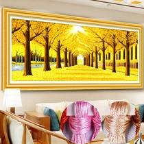 Cross stitch 2021 new thread embroidery gold all over the floor living room landscape hanging painting large-scale handmade self-embroidery diy embroidery