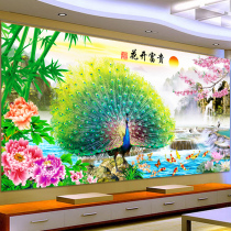 2021 New Cross stitch line embroidery living room flowers rich modern embroidery Peacock full embroidery peacock embroidery big atmosphere