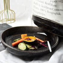 Nordic retro black creative ceramic tableware household vegetable bowl salad bowl fruit plate dish dish deep plate ins blemishes