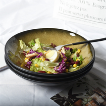 Ice cracked glaze yellow vegetable bowl Japanese home dish fruit salad bowl creative restaurant deep plate ceramic blemish Bowl