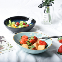 ins Net red wind creative restaurant ceramic tableware household fruit salad bowl shaped hand-painted soup bowl noodle bowl defects