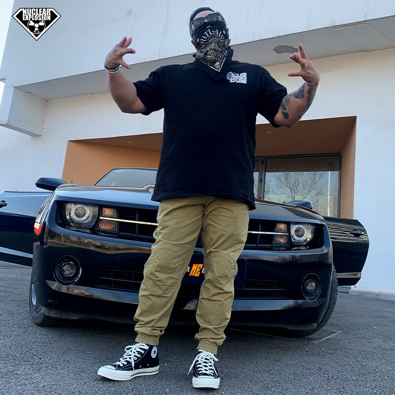 核爆炸西海岸匪帮chicano恶魔小丑重磅纯棉美版大码黑白短袖t恤男