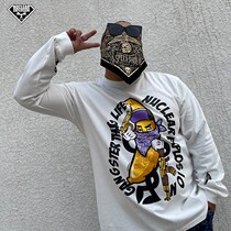 Nuclear Explosion Boomer Bandana Bananas Cartoon Printed Pure Cotton Loose Casual Men Black And White Slapped Bottom Long Sleeve T Shirt