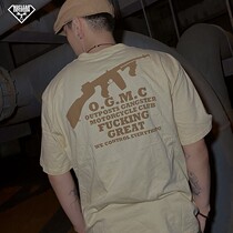 OGMC locomotive bandits Tidal Card Machine Gun Wolf Jungle Card Its Apricot Submachine Gun Summer Loose Short Sleeve Half Sleeve T Shirt