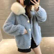 Marquis fur jacket female short style sheep cut cashmere Haining 2022 winter new fur fox hair integrated cute blouse