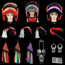 Ma Ru Yi ethnic clothing accessories Daliang mountain tile cap triangle bag Necklace breastplate earrings Collar buckle braids
