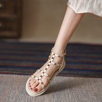 Rivet sandals women ins tide 2021 new summer flat fashion wild fairy wind open-toed Roman shoes