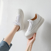 Leather~white shoes womens 2021 new thick-soled height-increasing casual board shoes muffin cookie shoes ins street fashion shoes