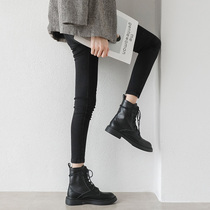 2020 new autumn and winter leather Martin boots womens British wind versatile flat motorcycle boots spring and autumn single boots