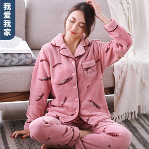 珊瑚绒睡衣女士秋冬季纯棉长袖中老年妈妈加厚加肥大码法兰绒套装