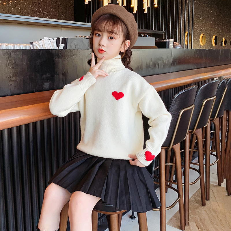 Girl's autumn winter high collar sweater new children girl blouses CUHK children's net red polenta hooded sweatshirt with underhand jersey