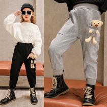 Girl Autumn Winter Plus Suede Warm Sports Pants New Great Boy Fashion Thickened Outwear Pants Girl Foreign Air Casual Pants