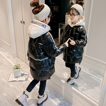 Female childrens winter clothes no-wash bright cotton clothes new children Primary School students junior high school students cotton-padded jacket long girl cotton clothes