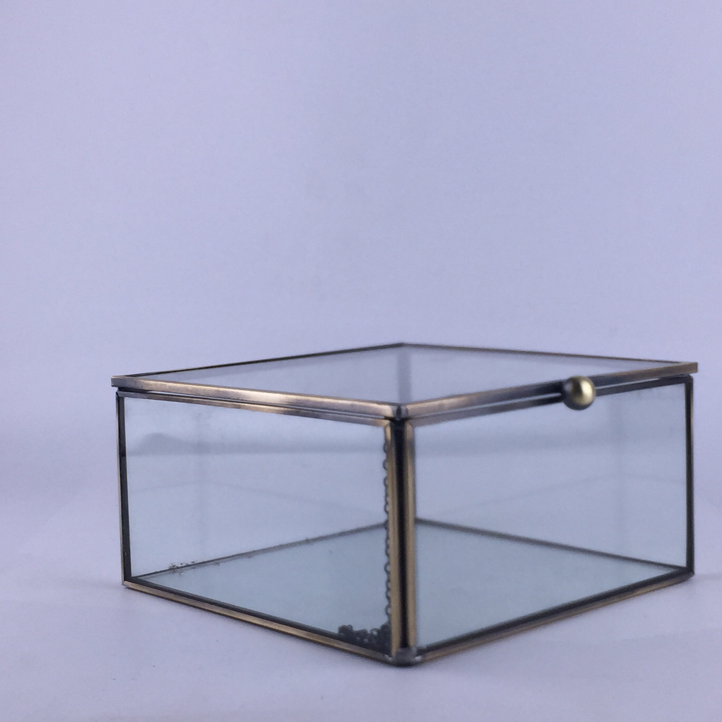 北欧几何哑金色玻璃复古透明创意首饰盒收纳盒永生花高端礼盒容器