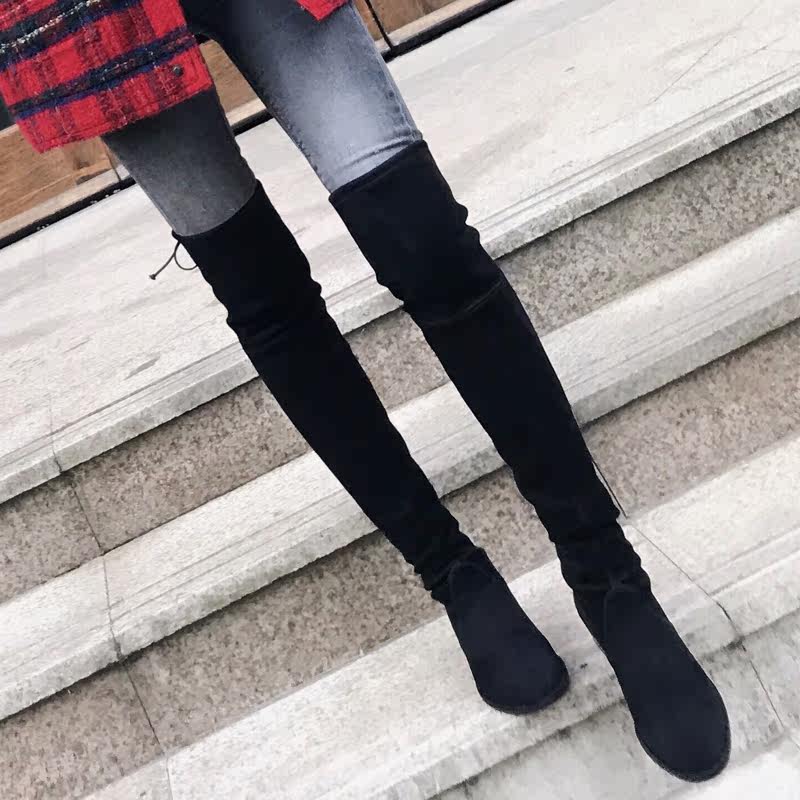 sw5050平底靴子女秋款2017新款百搭显瘦弹力过膝长靴女平跟高筒靴_7折