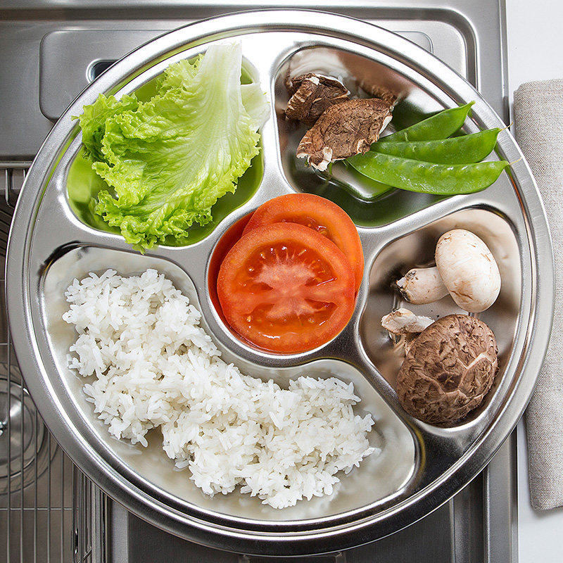 304不锈钢快餐盘 分格餐盘加厚儿童成人快餐盘圆形盘分菜盘子