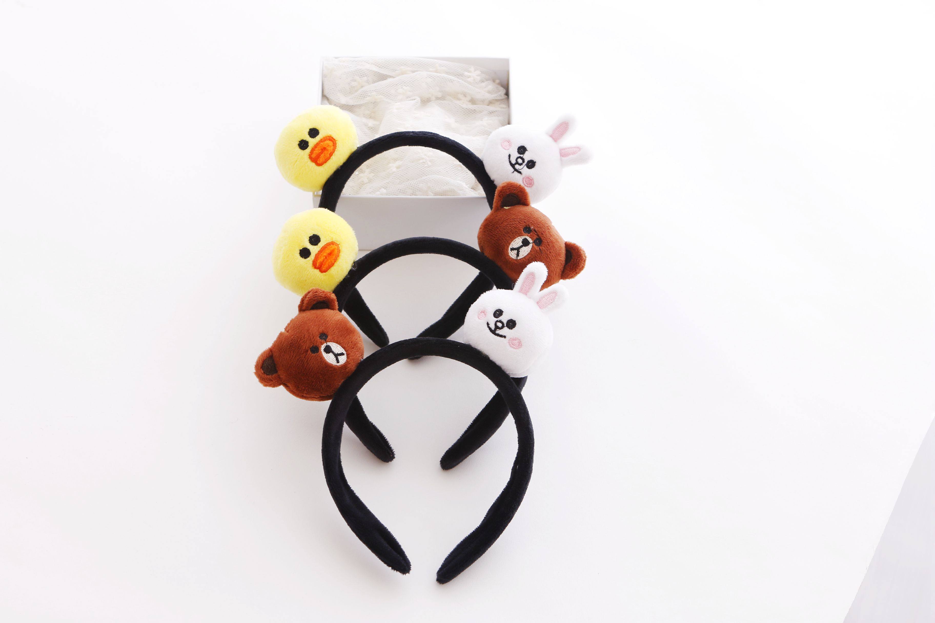 韩国布朗熊可妮兔公仔卖萌卡通可爱发箍韩版发卡发圈新年发饰批发