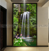 Chinese art glass background wall screen partition porch Channel 3D carving tempered painting process landscape painting