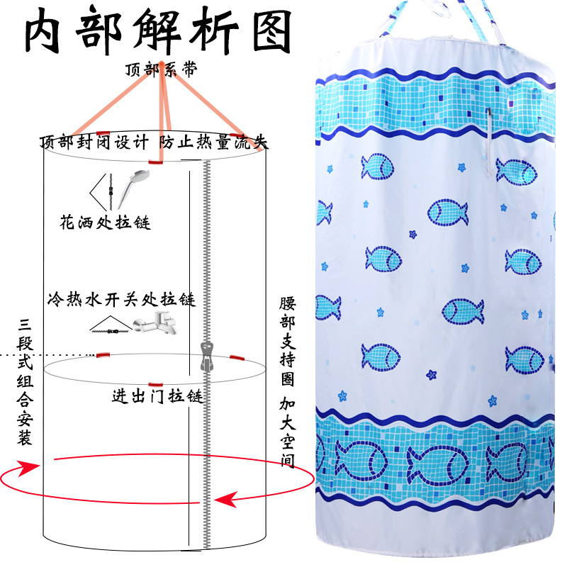 冬季加大卫生间洗澡浴帐保暖浴罩小孩洗澡圆形浴帘易收纳不粘身产品展示图5