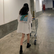 2020 Summer New Short Sleeve Student T-Shirt Woman Loose Korean version of the long section Ins College Wind Liandress Little Fresh