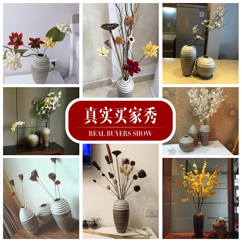 Retro creative ceramic vase jingdezhen porcelain flower implement coarse pottery dried flowers flower arrangement sitting room European - style decorative furnishing articles