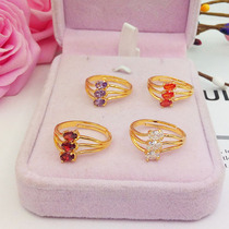 Fashion Eurocoins Plated Sand Gold Female Ring Live Mouth Adjustable 100 hitch 24k gold plated emulation Purple Ruby Diamond Ring