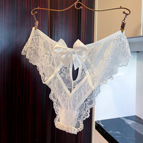 Peach neon clothes in Europe and the United States high waist triangle high fork hollow lace good elastic bottoms bow personality womens underwear
