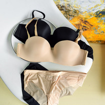 Peach neon glossy solid color bra set without steel ring bra half cup upper support gathering removable shoulder strap underwear women