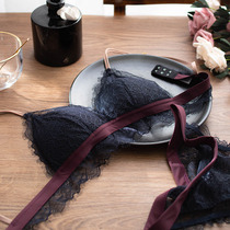 Peach neon dress summer temperament French bra triangle cup no steel ring soft cup lace underwear set big chest small