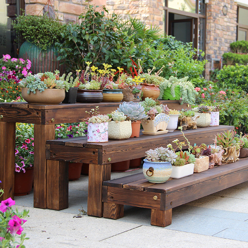 阶梯花架多层碳化防腐实木阳台置物架花棚盆景架台阶花架多肉花架