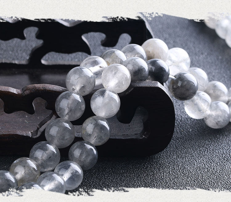 4-14mm纯天然灰水晶云水晶散珠 魔鬼水晶光面圆 diy手工手链材料