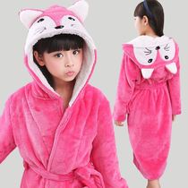 Autumn and winter girls bathrobe flannel girls extended baby pajamas coral velvet padded children Cape dressing gown