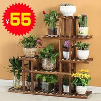 Long wheeled garden decoration corner decoration planting terrace storage rack multi-layer meat flower rack solid wood super large basin