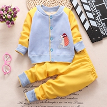 Fall winter set for boys and girls baby girl plus velvet two-piece set for small and medium children long sleeve cardigan coat baby sweater