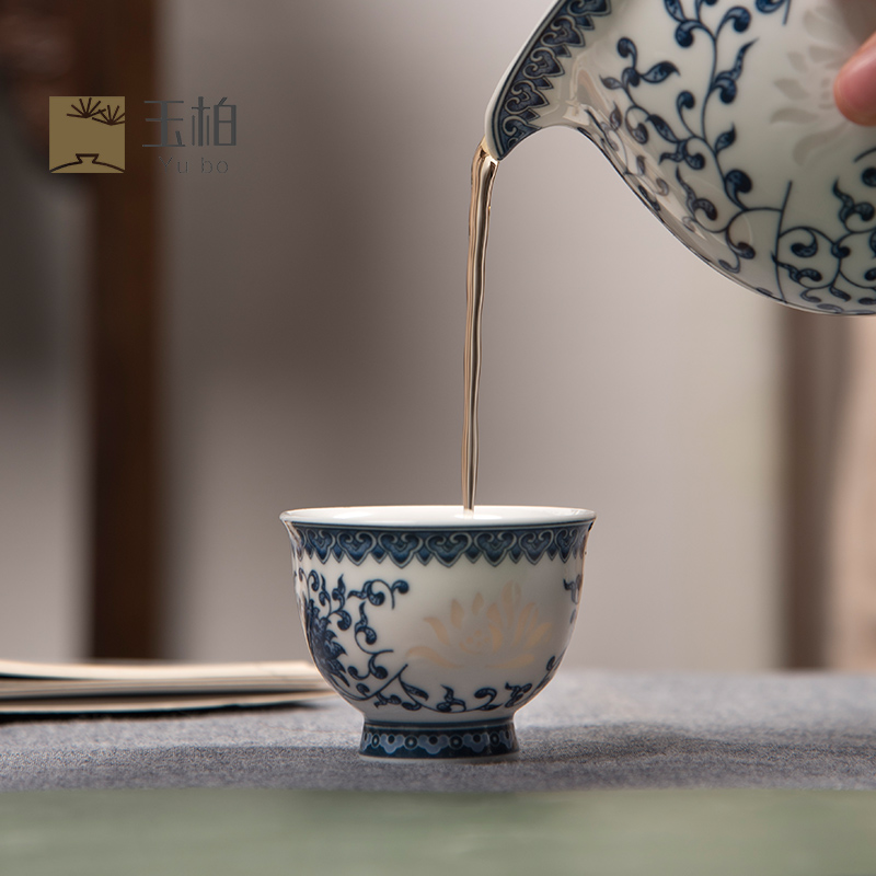 Jingdezhen BaiQing flower jade exquisite tea set home eight the simple but elegant tea set heart to as lotus (pot)