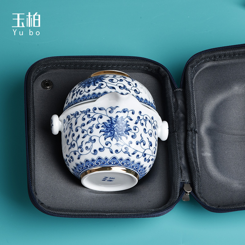 Jingdezhen BaiQing flower jade ceramic portable travel tea set filter tea sets a pot of a heart is like the lotus