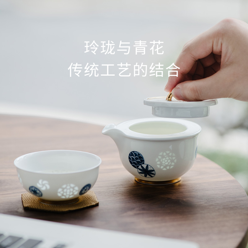 Jingdezhen BaiQing flower jade ceramic portable travel tea set filter tea sets a pot of a ball