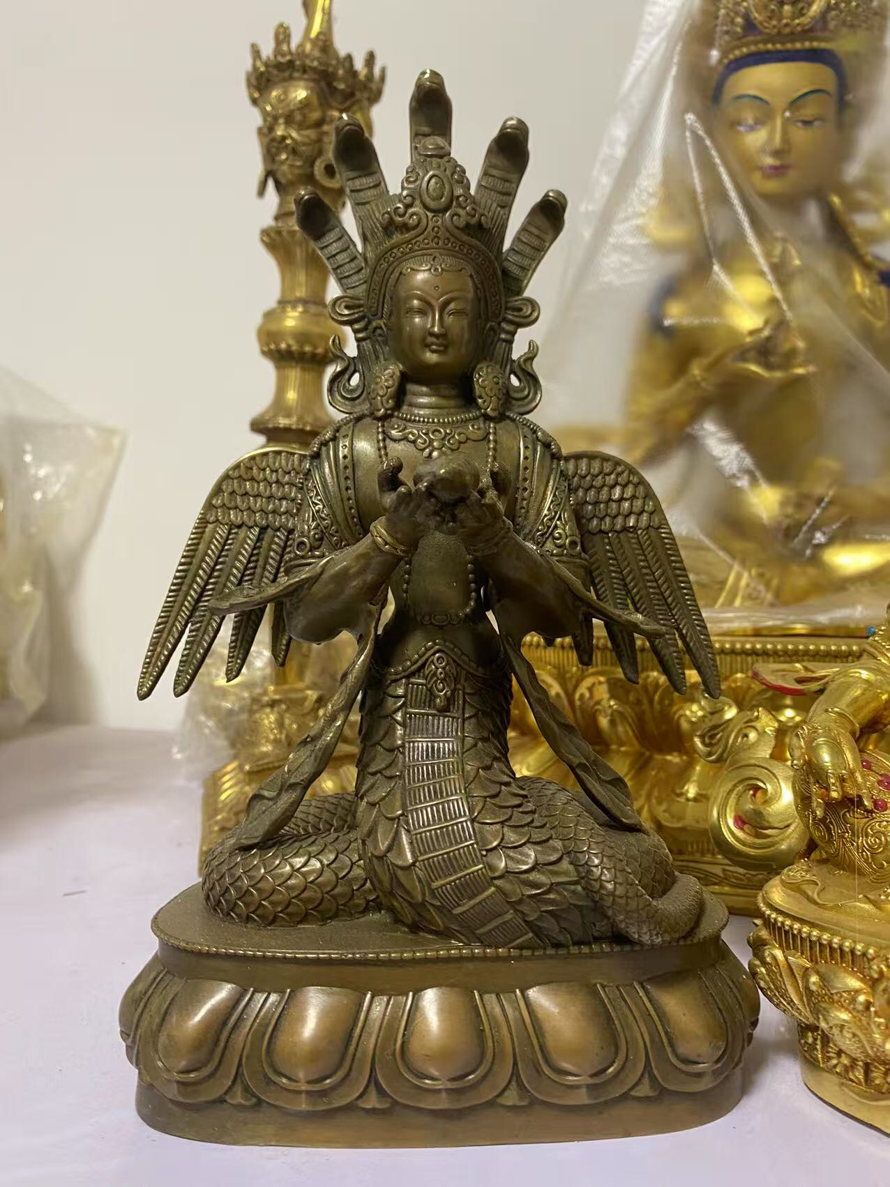 龙树菩萨女娲娘娘狐纯铜像大地之母始母创世神蛇蟒真身佛像摆件