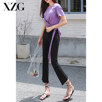 Straight jeans women repair the new elastic skinny pipe high waist black pants in spring 2022