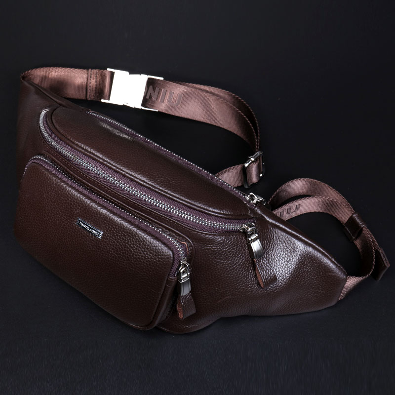 折222网 箱包 男士包袋 > 韩版头层牛皮腰包男真皮胸包 多功能休闲