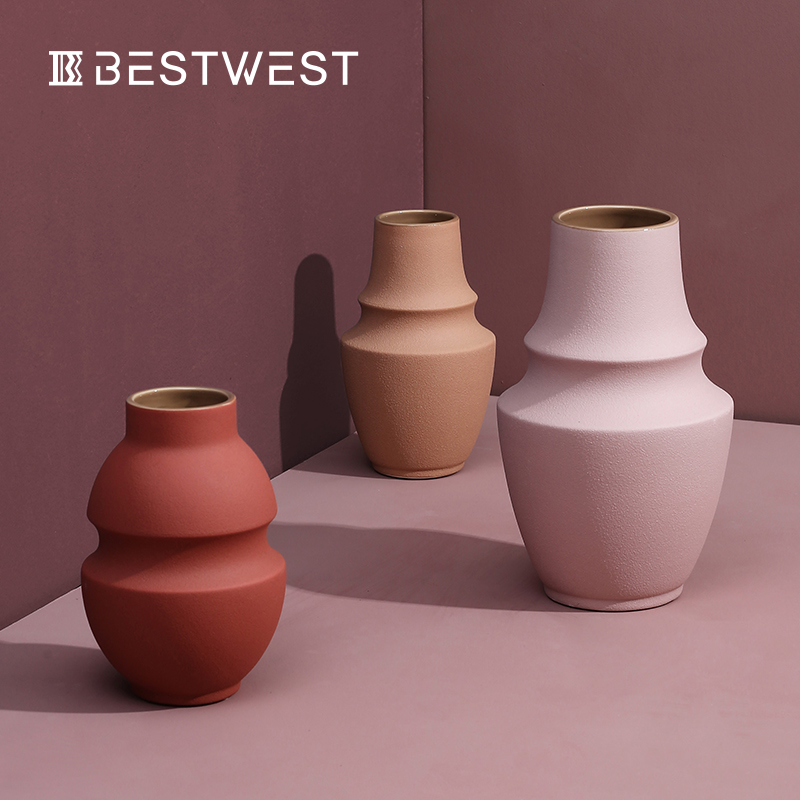 BEST WEST morandi color ceramic vases, furnishing articles north European style living room decorations dry flower vases, creative