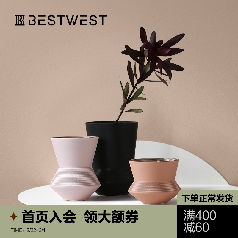 BEST WEST morandi creative ceramic vase color soft decoration light key-2 luxury furnishing articles sitting room dry flowers in the vase