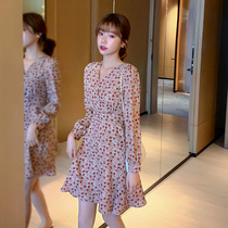 2021 new floral chiffon dress female Xia Sen long v-neck skirt French retro first love dress