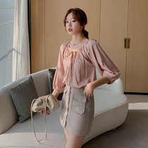 Shirt women 2021 summer new Korean version loose thin retro port flavor design sense niche foreign style shirt